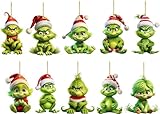 Weihnachtsschmuck für Baumschmuck, Acryl, niedlich, lustig, grün, Puppe, Weihnachtsanhänger, zum Aufhängen für Urlaub, Weihnachtsbaum, Party, Heimdekoration, 10 Stück