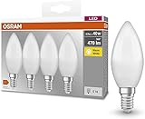 Osram Lamps LED Base Classic B Lampe, in Kerzenform mit E14-Sockel, nicht dimmbar, Ersetzt 5.5W = 40 Watt, Matt, Warmweiß - 2700 Kelvin, 4 Stück (1er Pack)