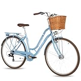 ATTABO City 26' - Jugend-Stadtfahrrad, 16,5' Rahmen, 26' Räder, Shimano 7-Gang, mit Korb, Schutzblechen, Gepäckträger und LED-Licht