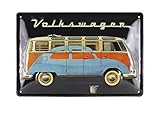 BRISA VW Collection - Volkswagen Retro-Blech-Schild-Vintage-Dekoration Geschenk-Idee aus Metall im T1 Bus Design (Bus & Käfer/Schwarz)