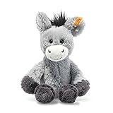 Steiff Kuscheltier Dinkie Esel, Süßes Stofftier mit Kunststoffaugen, Kinder, Jungen & Mädchen, Soft Cuddly Friends, Plüschtier 20 cm, Hellgrau, 073922