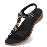 Littleplum Sandalen Damen Sommer Sandaletten Strand Zehentrenner Bohemian Flip Flops(Schwarz,42EU)