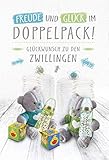 KE - Geburtskarte Zwillinge, Karte zur Geburt von Zwillingen, Karte in Folie, DIN B6, inkl. Umschlag, Motiv: Zwillinge