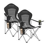 SONGMICS Campingstuhl 2er Set, klappbar, Klappstuhl, breiter Sitz, hohe Rückenlehne, Outdoor-Stuhl, tragbar, Outdoor-Stuhl, Getränkehalter, Handyhalter, Stoff-Organizer, schwarz-grau GCB005BH01-2J