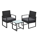 SONGMICS Balkonmöbel, Gartenmöbel-Set, aus PE-Polyrattan, Lounge-Set, Tisch und 2 Stühle, Terrassenmöbel, einfache Montage, Outdoor, für Terrasse, Balkon, Garten, schwarz-grau GGF010G05