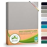 leevitex® Luxus Elasthan Jersey Spannbettlaken | 90x200 – 100x220 cm | Multistretch | 250 g/m² | 92% Mako-Baumwolle und 8% Elasthan | 40cm Steghöhe | außergewöhnlich hochwertige Ausführung | Grau