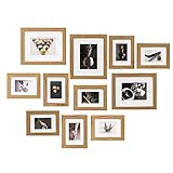 Muzilife Bilderrahmen 11er Set mit Passepartout, Fotorahmen für Fotos Collagen in 8pcs 17x12cm + 3pcs 19x24cm, für Galerien Restaurants Wohnung (Oak)