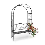 Relaxdays Rosenbogen mit Bank HBT 203 x 114,5 x 59 cm Rankgitter aus pulverbeschichtetem Eisen mit Sitzbank für 2 Personen und schöner Verzierung Rankhilfe für Rosen & Kletterpflanzen, schwarz,10020032