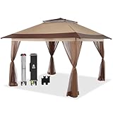 Pavillon 4x4 Wasserdicht Stabil Winterfest, Höhenverstellbar Gartenpavillon mit 4 Moskitonetz Seitenteilen, Gartenpavillon Metall, Pop Up Faltpavillon Gartenzelt fürFestival, Partys, Hochzeit