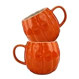 binsakao 2pcs Halloween Kürbis Becher - große Keramik Kürbis Tassen - Espresso trinken Becher für Frauen Männer