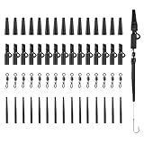 Realure 60 Stk Karpfen Zubehör Set Komplett Profi mit Sicherheits Clips Anti Tangle Ärmel Tail Gummi Rohre Schnell Wechselwirbel Clips zum Karpfenangeln Leadclip für Karpfenanfänger (Schwarz)