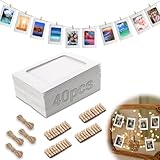 Mbsomnus 40 Stück Fotogirlande 10x15 cm Fotoleine mit Klammern Papier Bilderrahmen Weiß mit 40 Stück Holzklammern 4 Stück Hanfseil Karton Fotorahmen 6 Zoll für DIY Geburtstag Hochzeit Party Wand