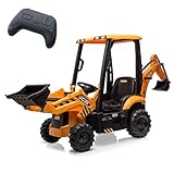 12V 4-In-1 Elektrotraktor Für Kinder Mit Bagger/Bulldozer/Abnehmbarem Dach – 2,4-GHz-Fernbedienung Für Eltern, Hupe Und Einstellbare Geschwindigkeit (2–4 Km/h) – Sicheres Spielzeug Für Kinder Ab 3 Jah