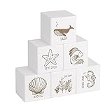 Kekskrone Holzwürfel Baby - 6 Bausteine - mit Namen und Geburtsdaten - Weiß - Ocean-Serie - Baby Spielzeug - personalisierte Geschenke - Bauklötze Holz - Geschenke zur Geburt