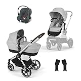 CYBEX Gold Kinderwagen EOS Lux 2-in-1 mit Babyschale Aton B2 i-Size und Babyschalen-Adapter, Reisesystem, Ab Geburt bis 22 kg (ca. 4 Jahre), Lava Grey (Grau)