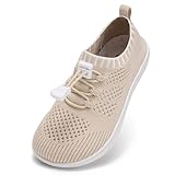 IceUnicorn Barfußschuhe Kinder Breite Zehenbox Knit Jungen Mädchen Hausschuhe Minimal Kleinkind Walking Schuhe Minimalistische Atmungsaktiv(Beige, 27EU Weit)