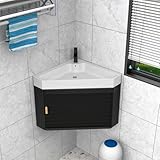 Eckwaschbecken mit Unterschrank, Triangle Keramik Waschtisch mit Wasserhahn und Fallrohr, Wandhängendes Eck-waschtisch für Badezimmer(Weiß, 42cm/16.5in)