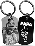 Meinearmbänder Personalisierter Schlüsselanhänger für Papa mit Foto und Handdesign Rückseite mit 1 bis 4 Kinderhänden Individuelles Vatertagsgeschenk von Kindern Graviertes Geschenk für Vater