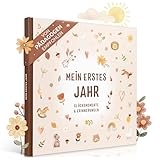 EULENTALER® Das Babytagebuch 'Mein erstes Jahr' I Von Pädagogen gestaltet I Handgemalte Illustrationen I 21x21 cm I Erinnerungsbuch baby, Geschenkidee zur Geburt I Nursery