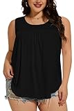 Plus Size Tank Tops für Frauen Sommer Oversize Weste ärmellos lose Tee Blusen(Schwarz,2XL)