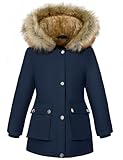 Vancavoo Winterjacke Mädchen Winter Jacke Teenager Wintermantel Länge Steppjacke Warmer Parka Kinder Mantel Kinderjacken mit Kapuze Outdoor,Marineblau,115-125CM