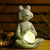 Solar Frosch Statue für Außenbereich, meditierende Yoga Frosch Statue mit betrachtender Solarkugel, Frosch Geschenke für Frauen Mutter, Zen Garten Frosch Figuren für Zuhause, Gartendeko