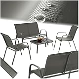 tectake® Gartenmöbel Set für 4 Personen, Sitzecke Outdoor für Balkonmöbel Kleiner Balkon mit 2X Stuhl, 1x Gartentisch und 1x Gartenbank wetterfest, Lounge Möbel Outdoor - anthrazit