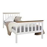 Homestyle4u 1842, Holzbett 90x200 mit Lattenrost Weiss, Einzelbett Gästebett Jugendbett Bett Kiefer Holz Massivholz