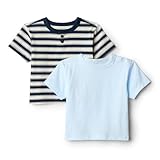 Amazon Essentials x Sofia Grainge Kurzärmelige T-Shirts für Baby Jungen, 2er-Pack, Hellblau/Streifen, 3-6 Monate