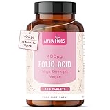Folsäure | 400 Tabletten | 400 mcg pro Tablette | Schwangerschaft und Kinderwunsch | 100% Vegan | Hochdosiert | ohne unnötige Zusätze | Alpha Foods