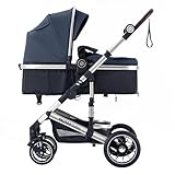 Daliya® NEOMOVE 2in1 Kombi-Kinderwagen | Buggy | klappbare Babywanne und Sportsitz | Große Räder | Rückenlehne stufenlos | Leichter Alu-Rahmen | Großer Einkaufskorb (Silber-Blau)