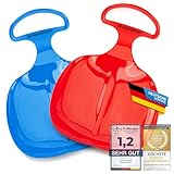 Alpenflitzer® 2 Stück Popo-Rutscher Bob; Schlitten mit Griff; Kinder Po-Rutscher Rodel Schneerutscher Bob Schneeflitzer zum Rodeln & Schlittenfahren 2er Set blau & rot