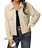 IWOLLENCE Cordjacke Damen Hemdjacke Cordhemd Kurzjacke Langarm Revers Button-Down Shacket Mantel (Aprikose, M)