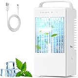 Klimaanlage Mobil, 900ml Mini Klimaanlage, 3 Windgeschwindigkeiten & Sprühmodus, 2–4-Stunden-Timer, 90° Oszillation, USB-C-Anschluss, 7 Farben LED, Leise Tragbare Klimaanlage für Schlafzimmer, Büro