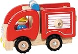 goki Feuerwehrwagen – Klassisches Holzspielzeug mit ausziehbarer Leiter, Rückzugmotor und Holzfigur, fördert Motorik und kreatives Spielen, ideal für Kinder ab 2 Jahren 16,7 x 9,1 x 10,5 cm