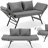 Gartenbank Polyrattan mit Liegefunktion, 2-Sitzer Polyrattan-Möbel, Rattan Gartensofa mit Verstellbare Armlehnen, Wetterfestes Balkon-Sofa, Gartenbank Wetterfest für Garten, Balkon,Terrasse (Grau)