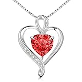 Probuk Herz änhänger Silber Kette Damen Schmuck Geschenk, Frauen Anhänger Geschenk am Valentinstag, Kette Damen Herz Rubin Halskette für Frau Frauen MaMa Freundin