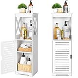 OUDIE Badezimmerschrank Schmal, Badschrank, Toilettenschrank, badmöbel kleine, zur Aufbewahrung von Toilettenpapier, das Badehandtuch, Shampoo, weiß. (SM) (F)