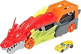 Hot Wheels City Spielzeugauto Track-Set, Drachen-Starter-Transporter und Auto im Maßstab 1:64, schießt Fahrzeuge aus Maul des Biests, zur Aufbewahrung von bis zu 5 Fahrzeugen