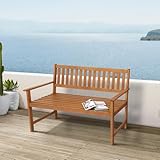 casa.pro Gartenbank Canzano Holzbank wetterfest 2-Sitzer Lehnenbank Outdoor Sitzbank mit Armlehnen Eukalyptusholz Friesenbank 120 x 58 x 90 cm