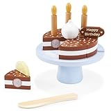 Mamabrum Holzgeburtstagstorte mit Zubehör - Kinderspielzeug zum Schneiden mit Magneten, Kerzen & Deko - Holzspielzeug für Kinderküche ab 3 Jahren (8 Teile)