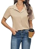 Zeagoo Bluse Für Damen V-Ausschnitt Hemd Business Hemdbluse Elegant Blusen Mit Knöpfen Oberteile Lässige Hemden Kurzarm Top Khaki S
