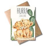 WBdesignz Glückwunschkarte zur Geburt von Zwillingen - Bezaubernde Geschenkarte mit Umschlag Hurra Zwillinge! Herzliche Glückwünsche Babybarty Geburtsglückwunsch Babyglückwünsche (DIN A6)