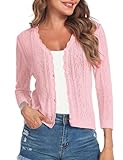 Gyabnw Damen Strickjacke kurz 3/4 Ärmel BoleroJäckchen Elegant Cardigan Casual Sommer Strickjacke Outerwear