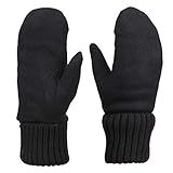 ITODA Fäustlinge Winter Handschuhe Wolle Winterhandschuhe Damen Fausthandschuhe Gefüttert Wollhandschuhe Warm Strickhandschuhe Winddicht Handwärmer Herbst Outdoorhandschuhe Freizeit Fahrrad