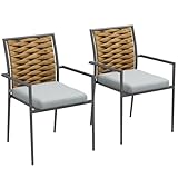 Outsunny 2er-Set Rattan Gartenstuhl Gartensessel Set mit Kissen, Stapelbarer Gartenstuhl, Balkonstuhl für Terrasse, Stahl, 57 x 58 x 87 cm, Grau