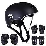 Habib Gruppe Verstellbarer Kinderfahrradhelm & 6-teiliges Schützer-Set - Ventiliert, Knie-, Ellbogen-, Handgelenkschützer, 8-13 Jahre, Mädchen & Jungen, Fahrrad, Roller, Klettern, Skateboard