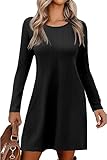 Zeagoo Damen T-Shirt Kleider Langarm Frauen Rundhal Freizeitkleid mit Zopfmuster Einfarbige Tunika Kleid Schwarz XXL