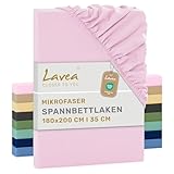 Lavea® Spannbettlaken Mikrofaser – Oeko-Tex Zertifiziert, kühlend & atmungsaktiv, schnelltrocknend, weich, pflegeleicht, Rosa, 180x200 cm