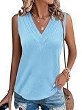 Cicy Bell Damen V-Ausschnitt Ärmellos Tank Tops Oberteile Sommer Casual Blusen Elegant T Shirt Lässig Locker Fit Tops Hellblau L